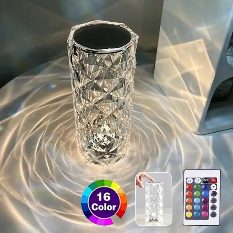 16-Color Crystal Lamp – USB Rechargeable Touch Table Light