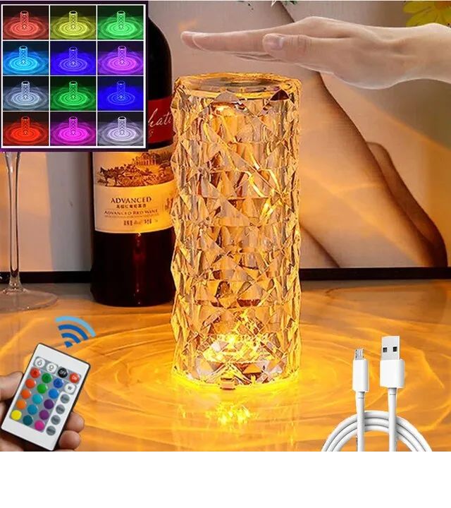 16-Color Crystal Lamp – USB Rechargeable Touch Table Light
