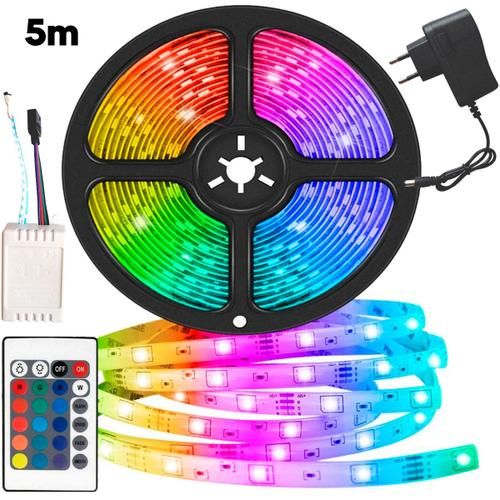 RGB LED Light Strip 5M (16ft) – 7 Colors Changing Light with Remote for Room, Gaming Setup & Home Décor (With Adapter)