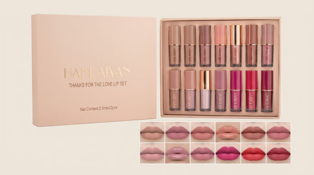 Handiyan Original Lip Gloss Set – 12 Pcs | Long Lasting Shine | 100% Authentic Guaranteed