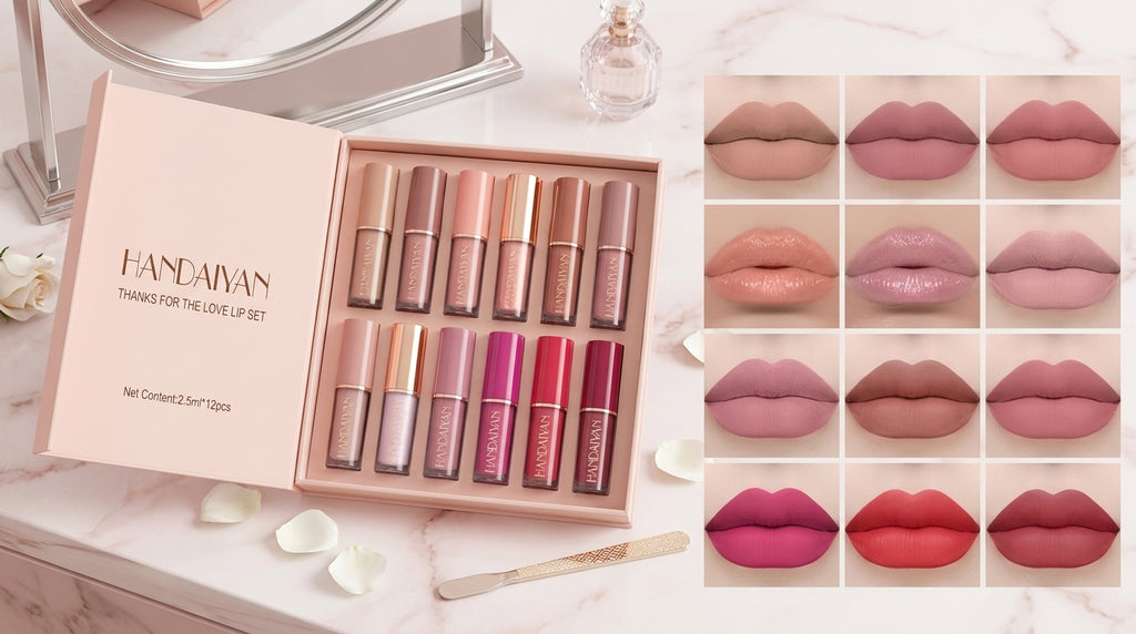 Handiyan Original Lip Gloss Set – 12 Pcs | Long Lasting Shine | 100% Authentic Guaranteed